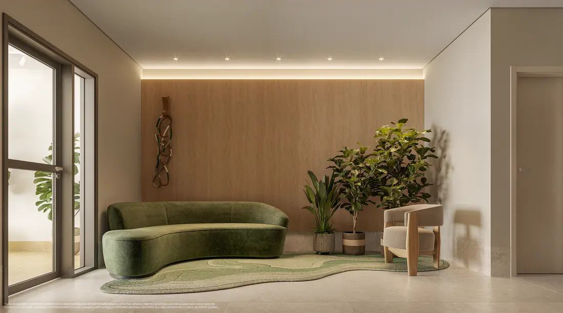 Lobby da Torre B — perspectiva ilustrada